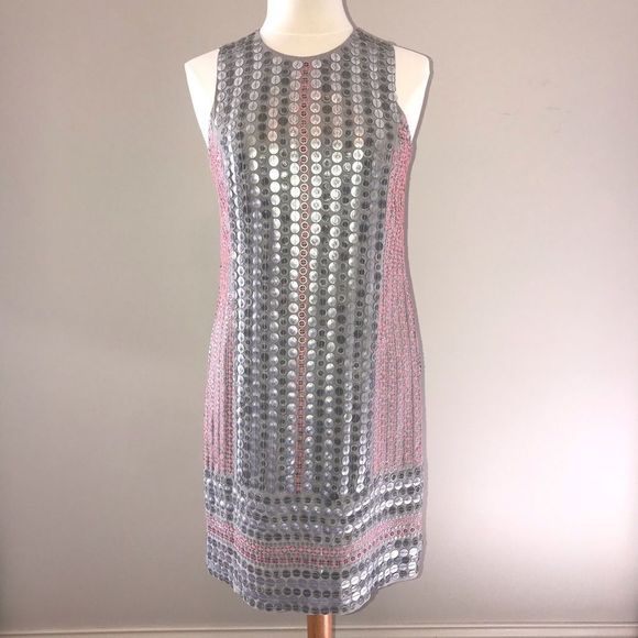 ANTHROPOLOGIE BL^NK LONDON RARE S pink gray dress sequin silver pink - Picture 2 of 13